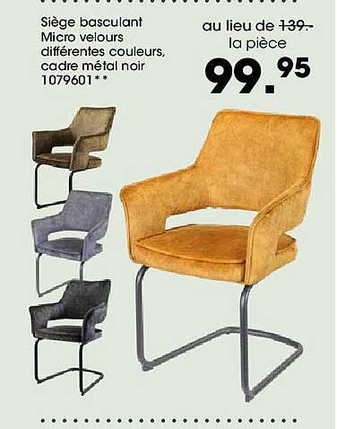 Siège basculant Micro velours différentes couleurs, cadre métal noir 1079601**