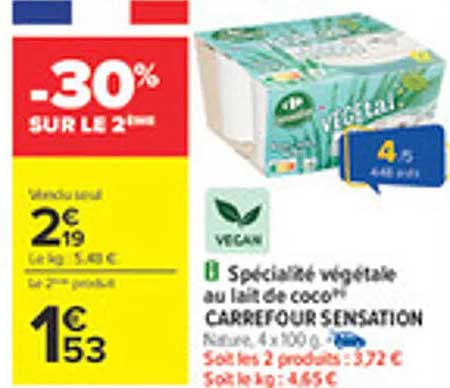 Spécialité végétale au lait de coco CARREFOUR SENSATION