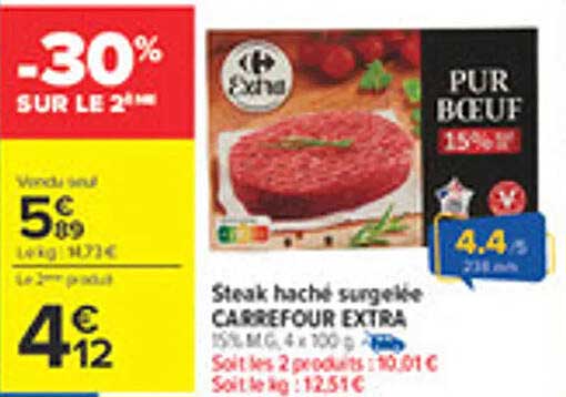 Steak haché surgelé CARREFOUR EXTRA