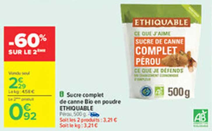 Sucre complet de canne Bio en poudre ETHIQUABLE