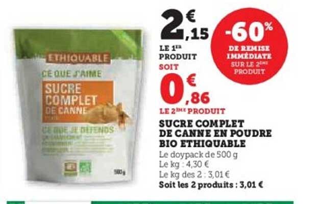 SUCRE COMPLET DE CANNE EN POUDRE BIO ETHIQUABLE