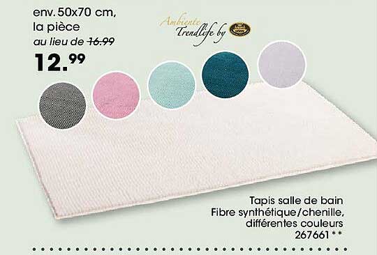 Tapis salle de bain Fibre synthétique/chenille, différentes couleurs