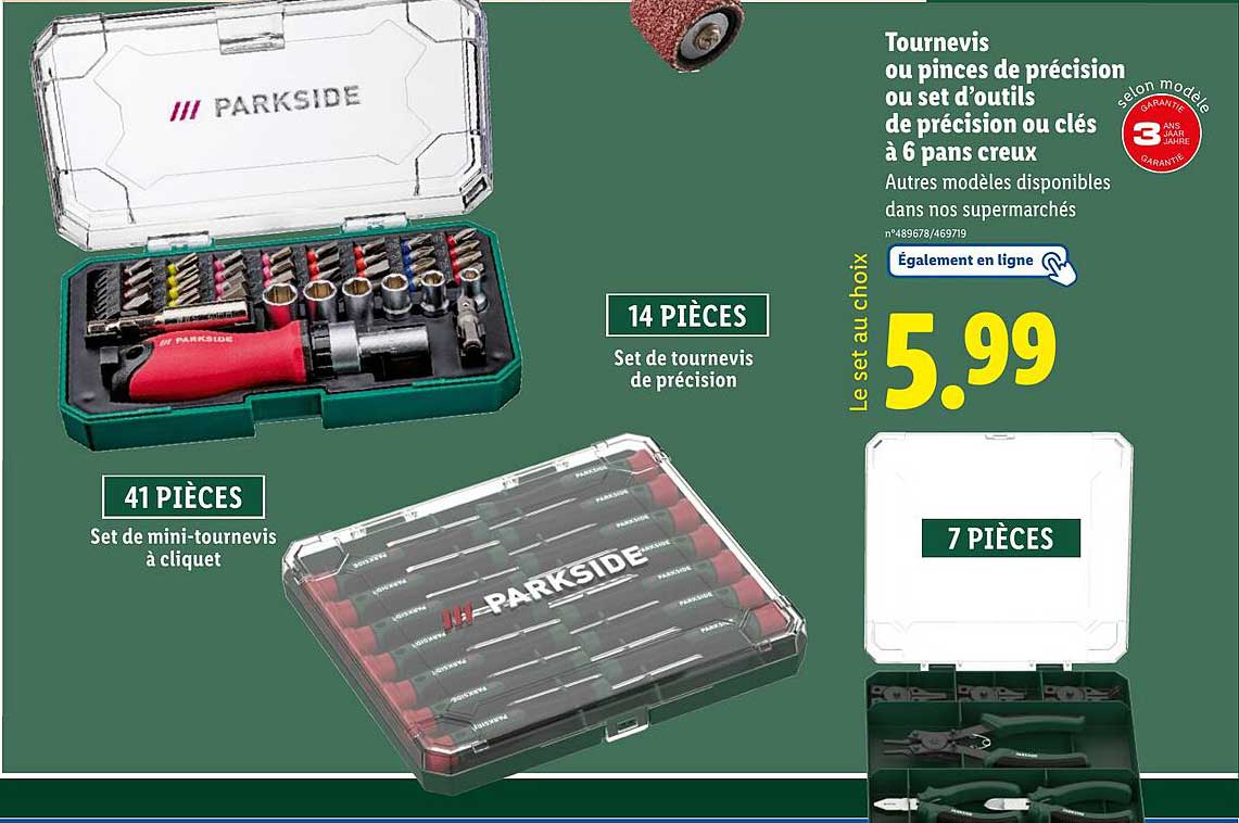 Tournevis ou pinces de précision ou set d’outils de précision ou clés à 6 pans creux