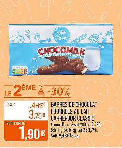 BARRES DE CHOCOLAT FOURRÉES AU LAIT CARREFOUR CLASSIC