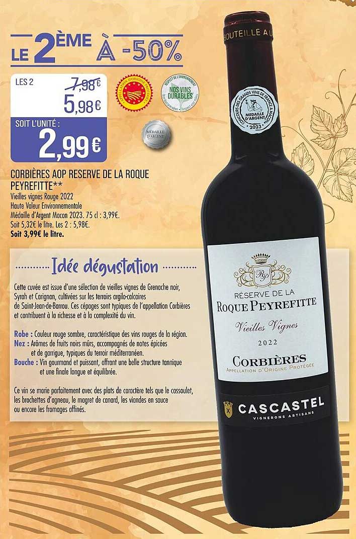 CORBIÈRES AOP RESERVE DE LA ROQUE PEYREFITTE** Vieilles Vignes Rouge 2022