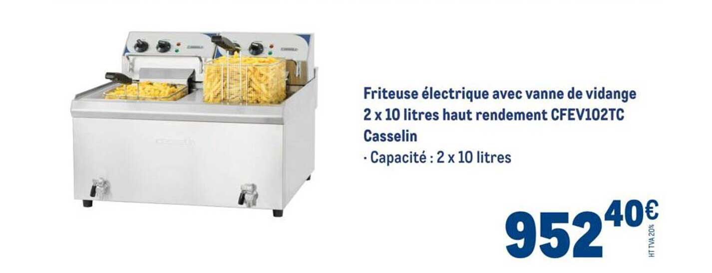 Friteuse électrique avec vanne de vidange 2 x 10 litres haut rendement CFEV102TC