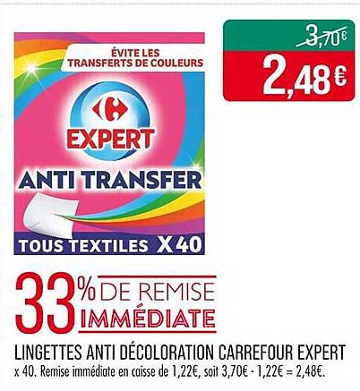 LINGETTES ANTI DÉCOLORATION CARREFOUR EXPERT x 40