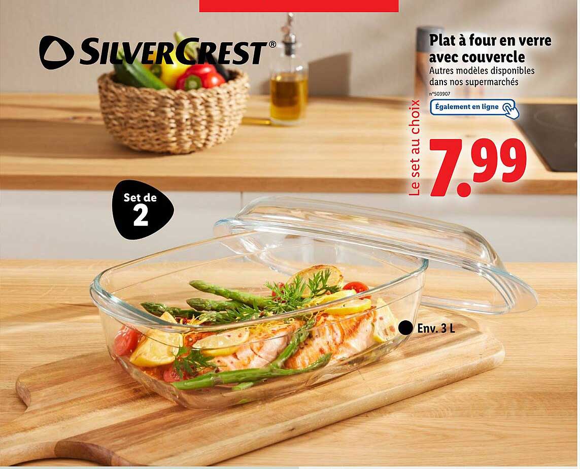 Plat à four en verre avec couvercle - Set de 2