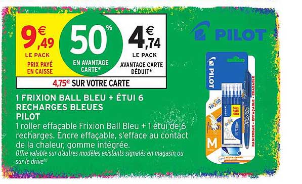 1 FRIXION BALL BLEU + ÉTUI 6 RECHARGES BLEUES PILOT