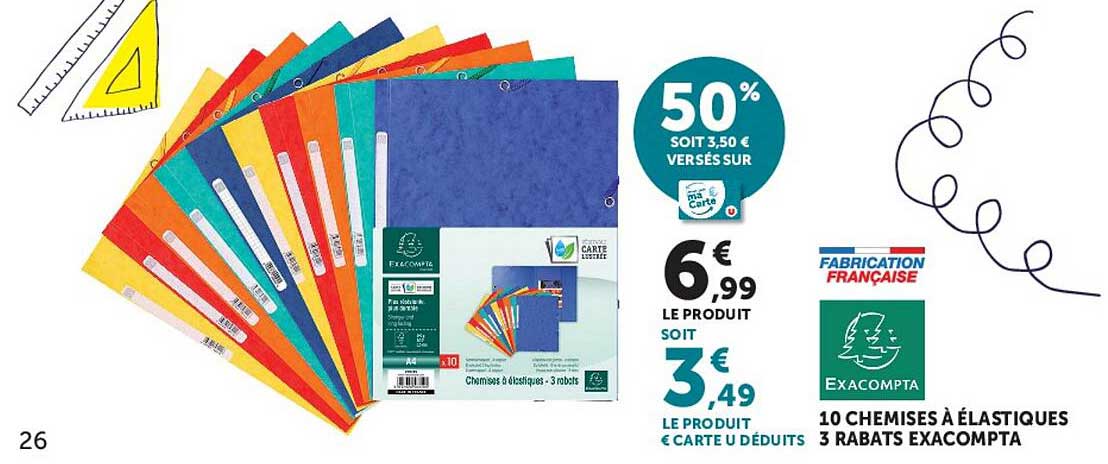 10 CHEMISES À ÉLASTIQUES 3 RABATS EXACOMPTA