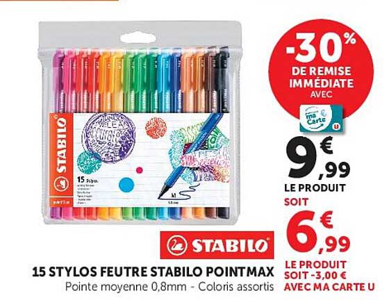 15 STYLOS FEUTRE STABILO POINTMAX
