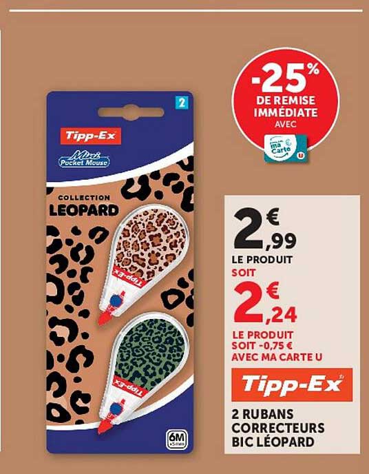2 RUBANS CORRECTEURS BIC LEOPARD