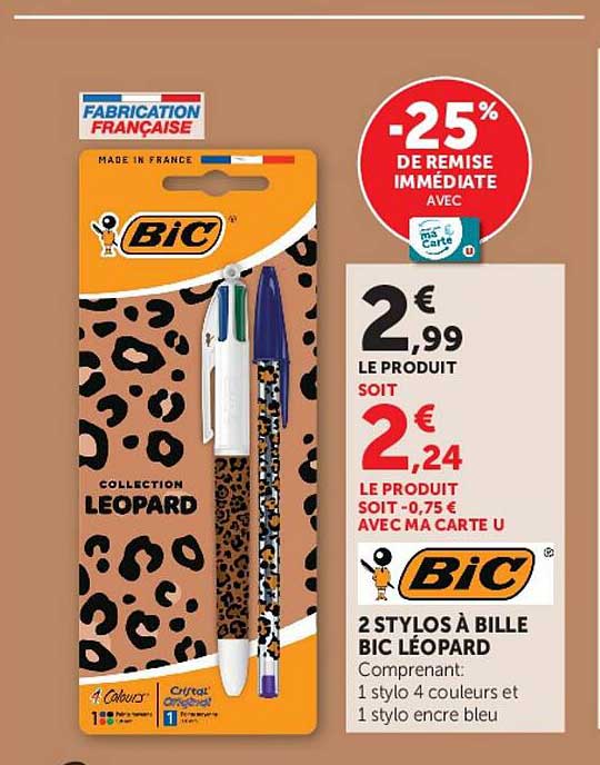 2 STYLOS À BILLE BIC LÉOPARD