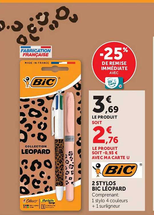 2 STYLOS BIC LÉOPARD