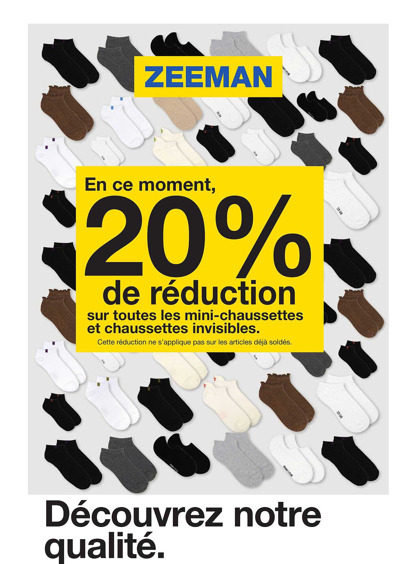 20% de réduction sur toutes les mini-chaussettes et chaussettes invisibles.
