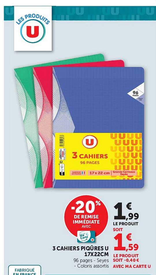 3 CAHIERS PIQÛRES U 17X22CM