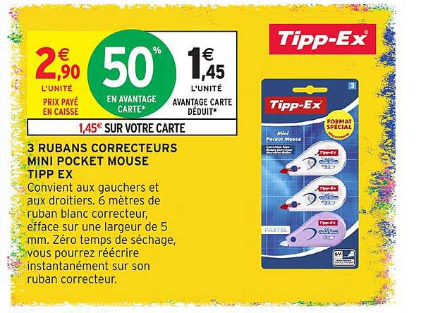 3 RUBANS CORRECTEURS MINI POCKET MOUSE TIPP EX