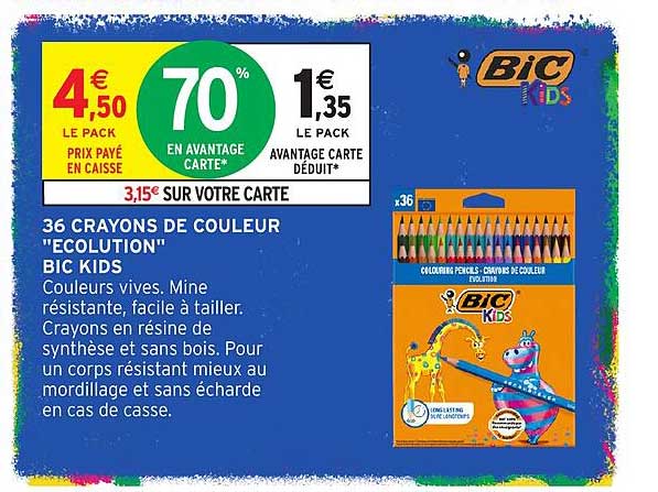 36 CRAYONS DE COULEUR "ECOLUTION" BIC KIDS