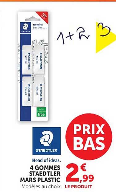 4 GOMMES STAEDTLER MARS PLASTIC Modèles au choix