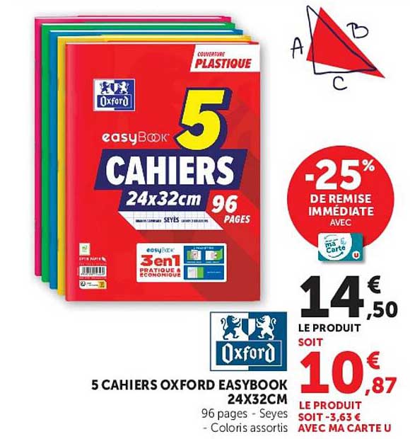 5 CAHIERS OXFORD EASYBOOK 24X32CM