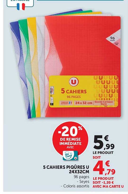 5 CAHIERS PIQÛRES U 24X32CM