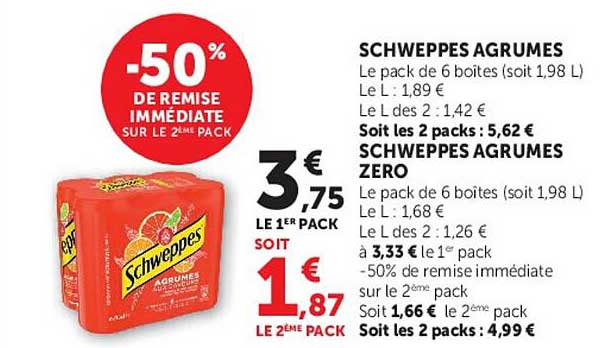 -50% de remise immédiate sur le 2ème pack