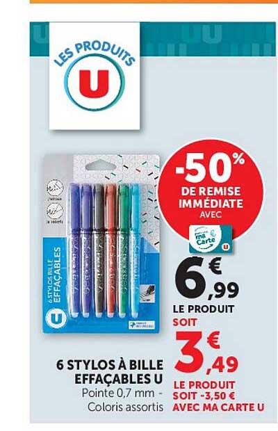 6 STYLOS À BILLE EFFAÇABLES U