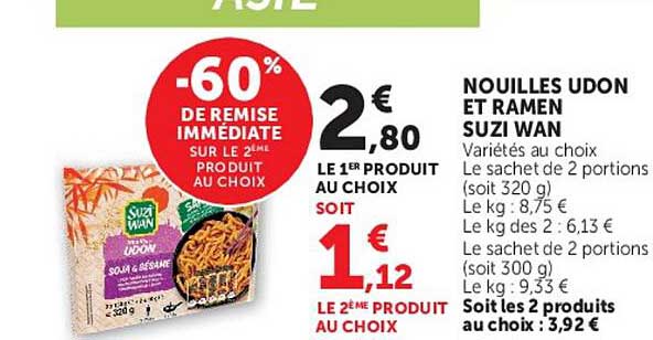 -60% de remise immédiate sur le 2ème produit au choix