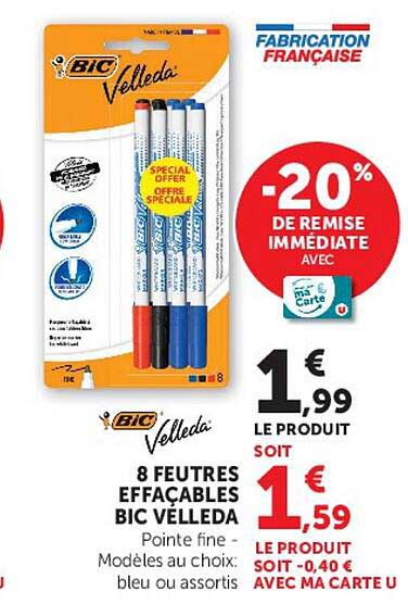 8 FEUTRES EFFAÇABLES BIC VELLEDA