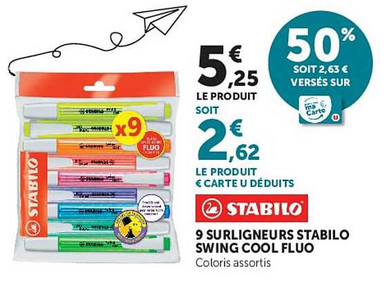 9 SURLIGNEURS STABILO SWING COOL FLUO