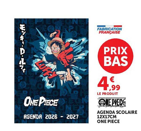 AGENDA SCOLAIRE 12X17CM ONE PIECE