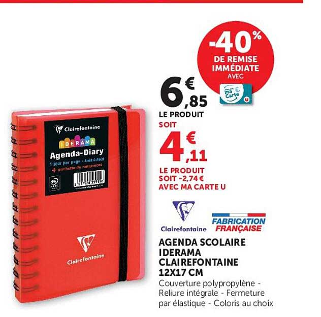 AGENDA SCOLAIRE IDERAMA CLAIREFONTAINE 12X17 CM