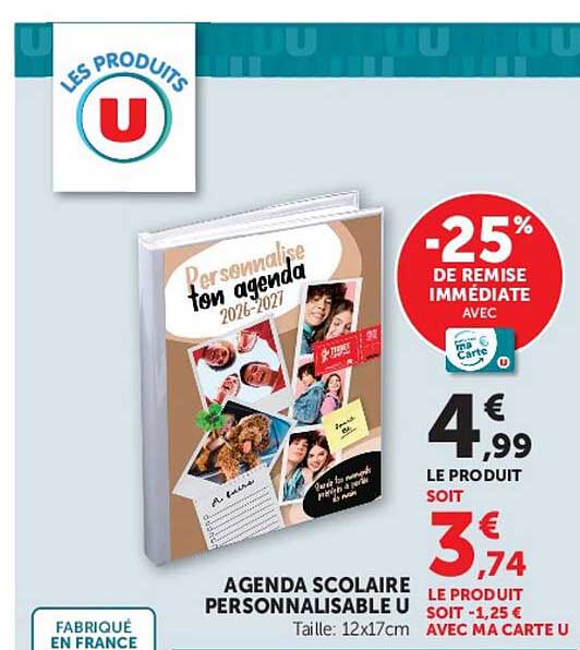 AGENDA SCOLAIRE PERSONNALISABLE U