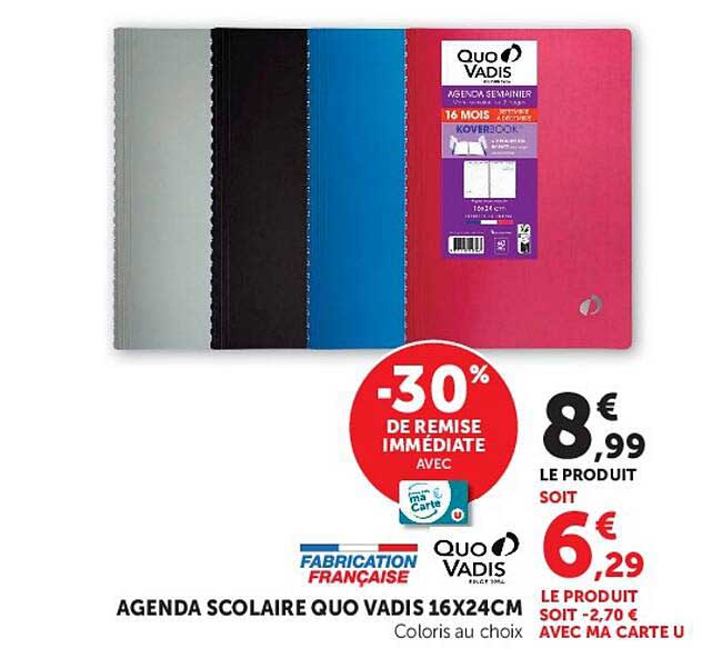 AGENDA SCOLAIRE QUO VADIS 16X24CM