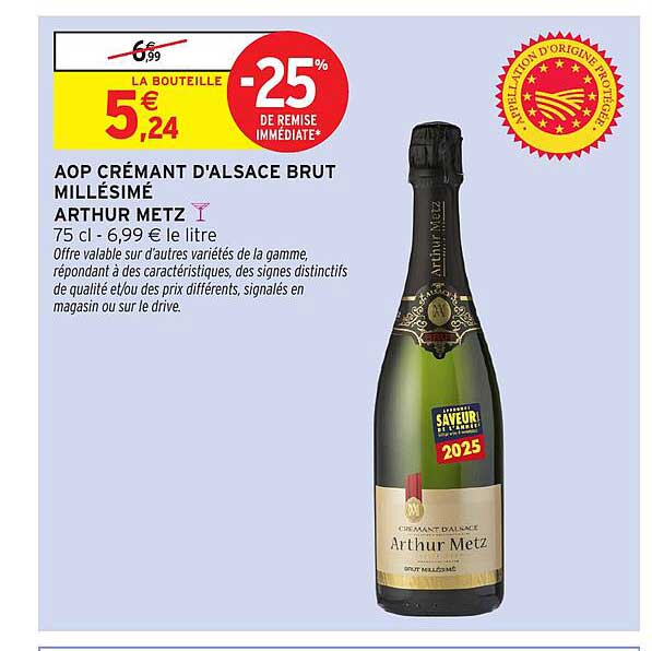 AOP CRÉMANT D'ALSACE BRUT MILLÉSIMÉ ARTHUR METZ
