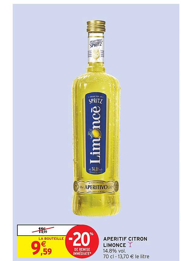 APERITIF CITRON LIMONCE 14,8% vol. 70 cl - 13,70 € le litre