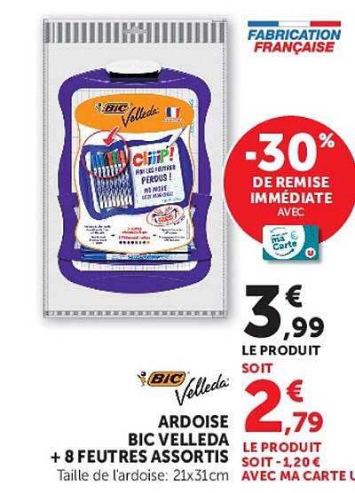 ARDOISE BIC VELLEDA + 8 FEUTRES ASSORTIS