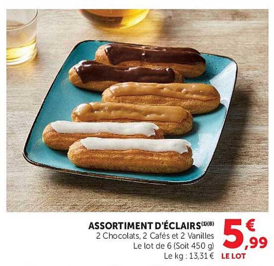 ASSORTIMENT D'ÉCLAIRS 2 Chocolats, 2 Cafés et 2 Vanilles