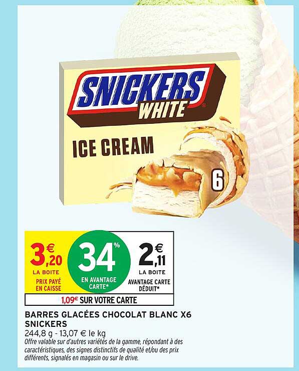 BARRES GLACÉES CHOCOLAT BLANC X6 SNICKERS