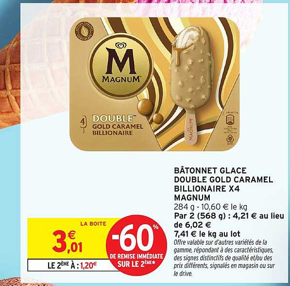 BÂTONNET GLACE DOUBLE GOLD CARAMEL BILLIONAIRE X4 MAGNUM