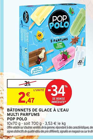 BÂTONNETS DE GLACE À L'EAU MULTIPARFUMS POP POLO