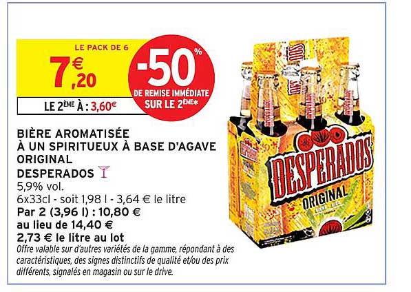 BIÈRE AROMATISÉE À UN SPIRITUEUX À BASE D'AGAVE ORIGINAL DESPERADOS
