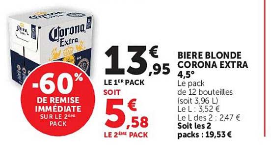 BIERE BLONDE CORONA EXTRA 4,5°