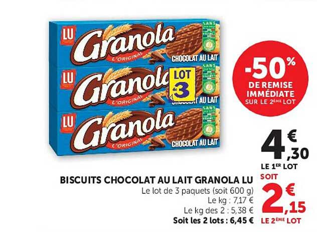 BISCUITS CHOCOLAT AU LAIT GRANOLA LU