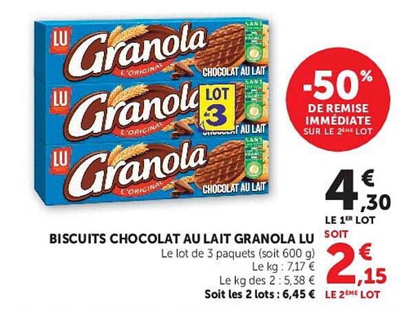 BISCUITS CHOCOLAT AU LAIT GRANOLA LU