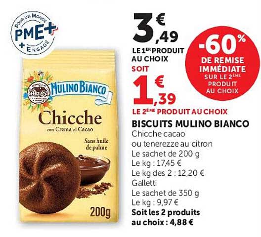 BISCUITS MULINO BIANCO Chicche cacao ou tenerezze au citron