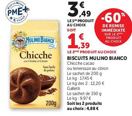 BISCUITS MULINO BIANCO Chiche cacao ou tenerezze au citron