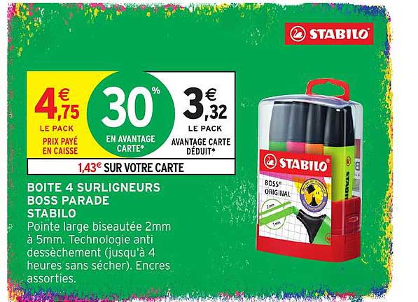 BOITE 4 SURLIGNEURS BOSS PARADE STABILO