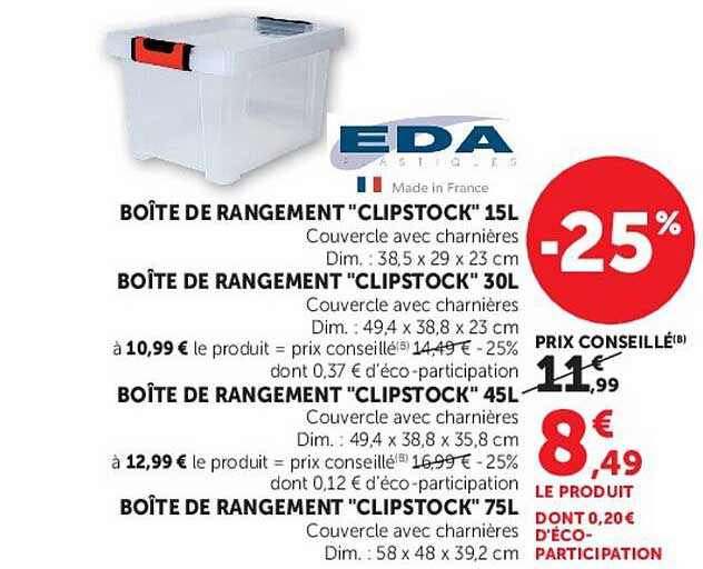 BOÎTE DE RANGEMENT "CLIPSTOCK" 15L