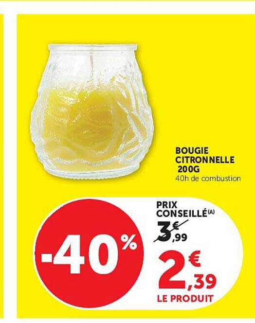 BOUGIE CITRONNELLE 200G 40h de combustion
